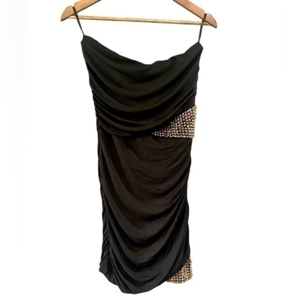 Imagenation Strapless Black Mini Dress with Gold - Juniors Size Large - Black
